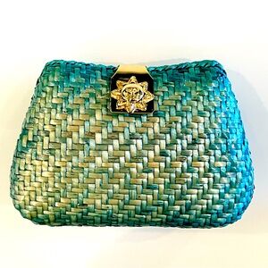 NWT Turquoise Hard Case Woven Sun Clutch Bag / Purse